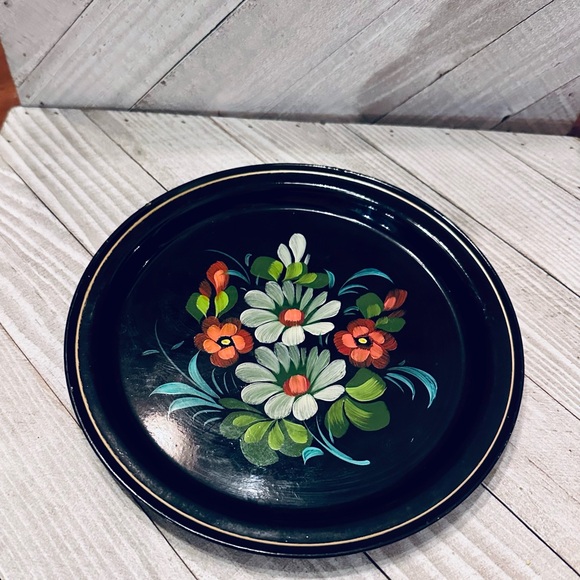 Vintage Russian hand painted floral metal tole‎ dish - Picture 3 of 5